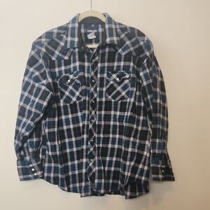 Wrangler Teal, Black, And White Plaid Western Shirt Pearl Snaps Size XXL